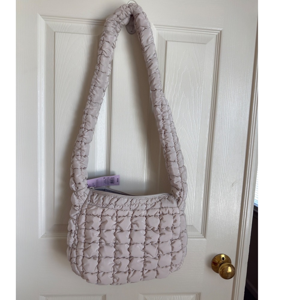 Wild Fable Off-White Quilted Ruched Puffy Shoulder Bag Cloud Hobo NWT